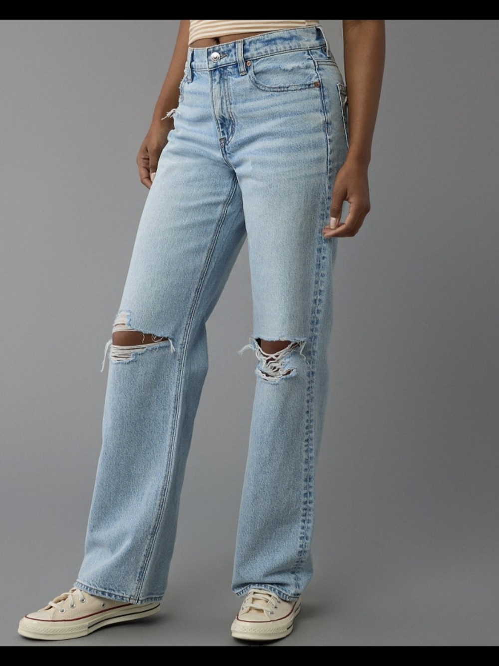 New American Eagle Strigid Ripped High Rise Stovepipe Jeans, 2 Regular - Picture 3 of 6
